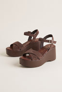 Platform Sandals Crossover Strap - Brown Suede