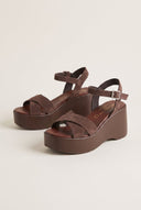 Platform Sandals Crossover Strap - Brown Suede