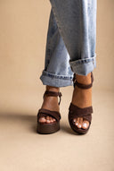 Platform Sandals Crossover Strap - Brown Suede-Platform Sandals Crossover Strap - Brown Suede