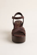 Platform Sandals Crossover Strap - Brown Suede