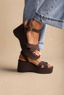 Platform Sandals Crossover Strap - Brown Suede-Platform Sandals Crossover Strap - Brown Suede
