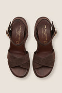 Platform Sandals Crossover Strap - Brown Suede