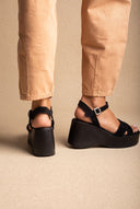 Platform Sandals Crossover Strap - Black Suede-Platform Sandals Crossover Strap - Black Suede
