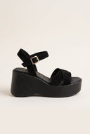 Platform Sandals Crossover Strap - Black Suede