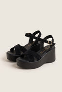Platform Sandals Crossover Strap - Black Suede