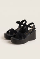 Platform Sandals Crossover Strap - Black Suede