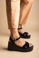 Platform Sandals Crossover Strap - Black Suede-Platform Sandals Crossover Strap - Black Suede