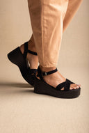 Platform Sandals Crossover Strap - Black Suede-Platform Sandals Crossover Strap - Black Suede