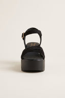 Platform Sandals Crossover Strap - Black Suede