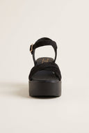 Platform Sandals Crossover Strap - Black Suede-Platform Sandals Crossover Strap - Black Suede