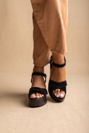 Platform Sandals Crossover Strap - Black Suede-Platform Sandals Crossover Strap - Black Suede