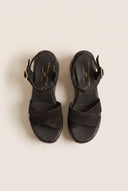 Platform Sandals Crossover Strap - Black Suede