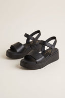 Flatform Sandals Velcro Strap - Black Matte-Flatform Sandals Velcro Strap - Black Matte