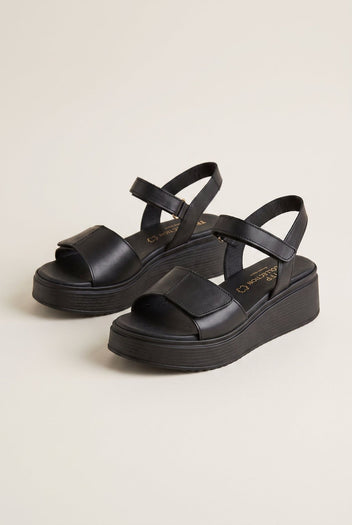 Flatform Sandals Velcro Strap - Black Matte-Flatform Sandals Velcro Strap - Black Matte