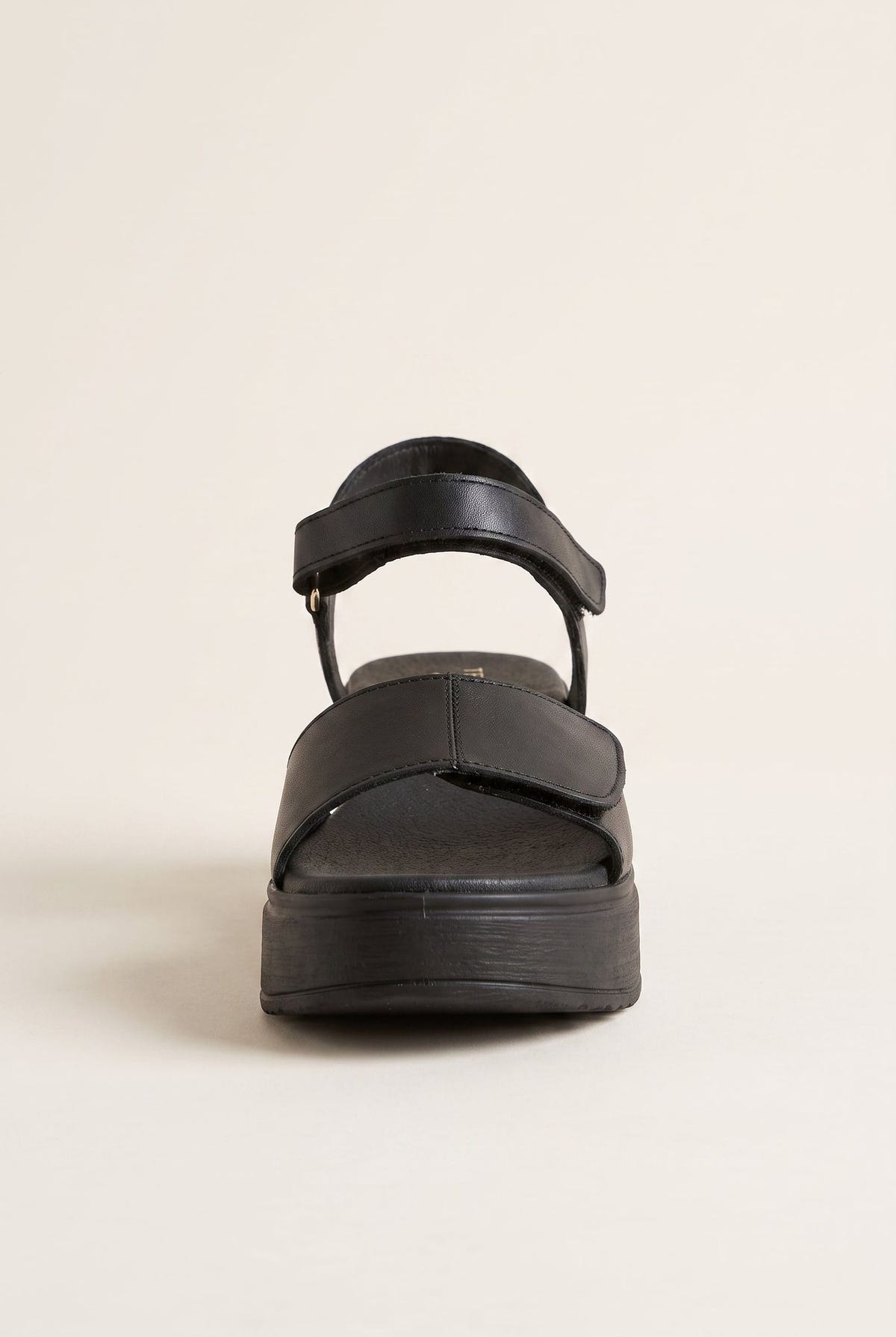 Flatform Sandals Velcro Strap - Black Matte-Flatform Sandals Velcro Strap - Black Matte