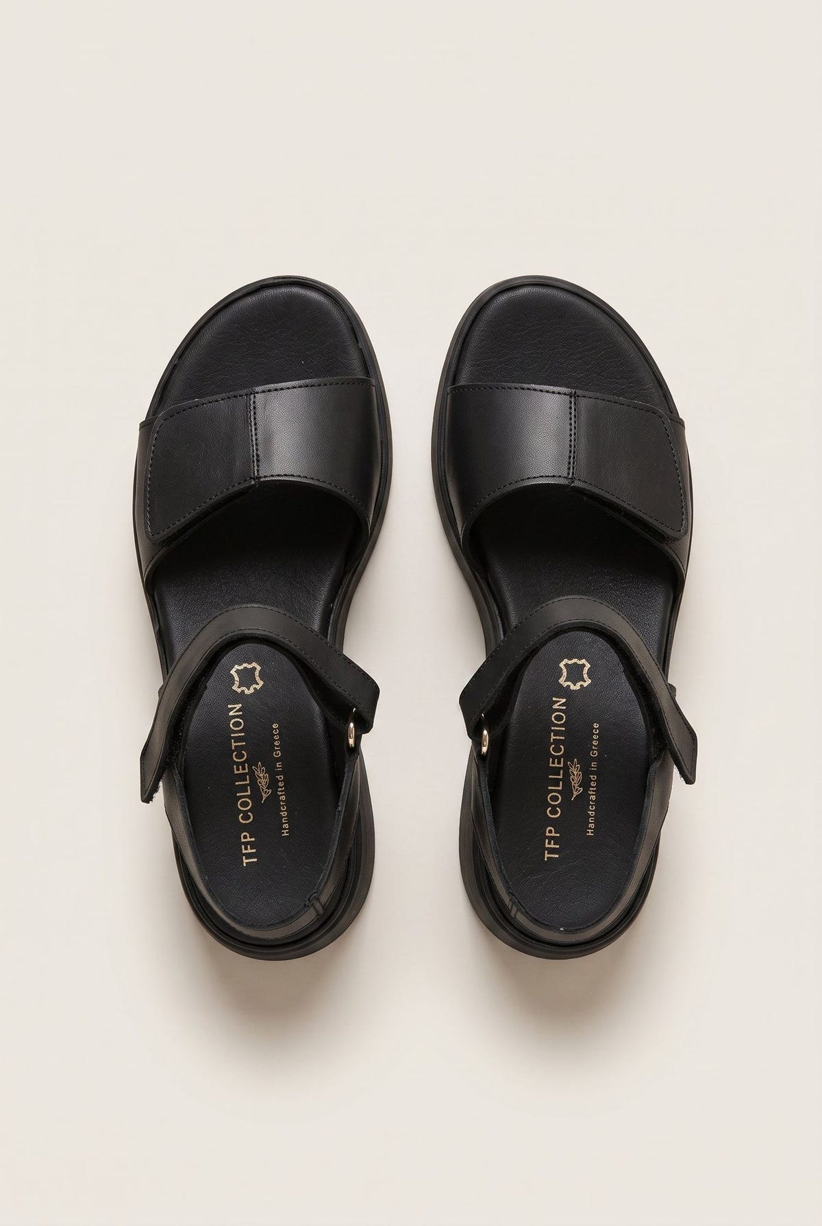 Flatform Sandals Velcro Strap - Black Matte-Flatform Sandals Velcro Strap - Black Matte