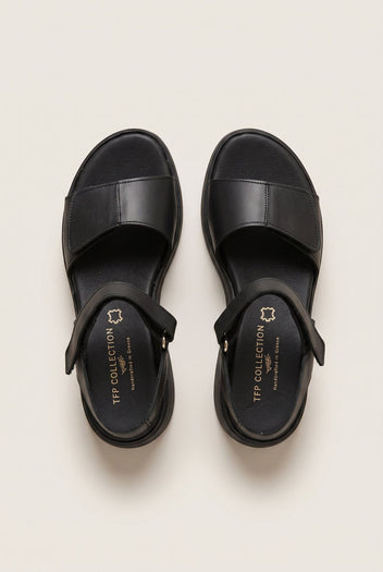 Flatform Sandals Velcro Strap - Black Matte-Flatform Sandals Velcro Strap - Black Matte