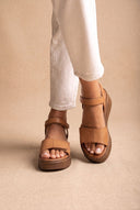 Flatform Sandals Velcro Strap - Tan Matte-Flatform Sandals Velcro Strap - Tan Matte