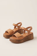 Flatform Sandals Velcro Strap - Tan Matte-Flatform Sandals Velcro Strap - Tan Matte