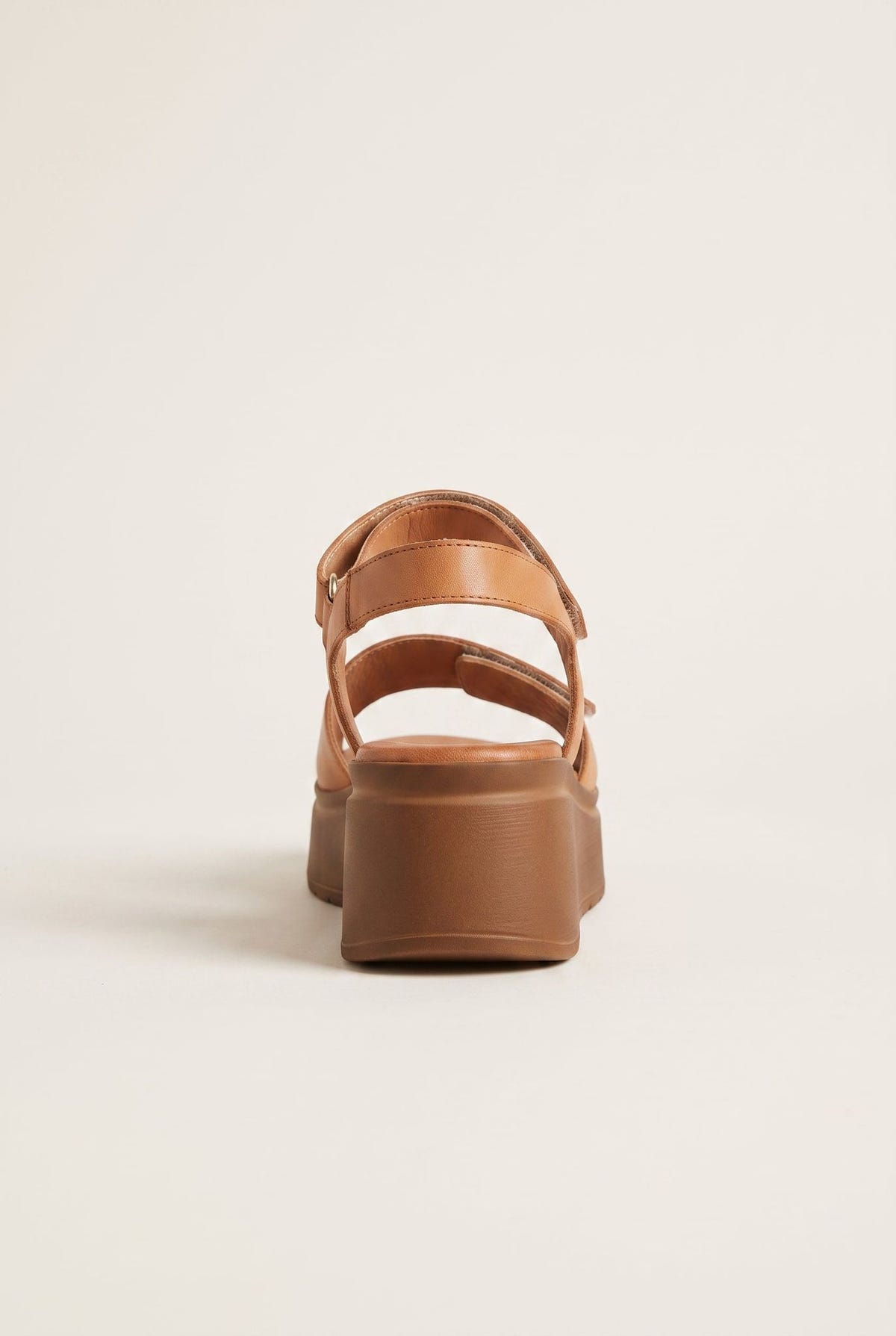 Flatform Sandals Velcro Strap - Tan Matte-Flatform Sandals Velcro Strap - Tan Matte