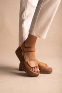 Flatform Sandals Velcro Strap - Brown Matte-Flatform Sandals Velcro Strap - Brown Matte