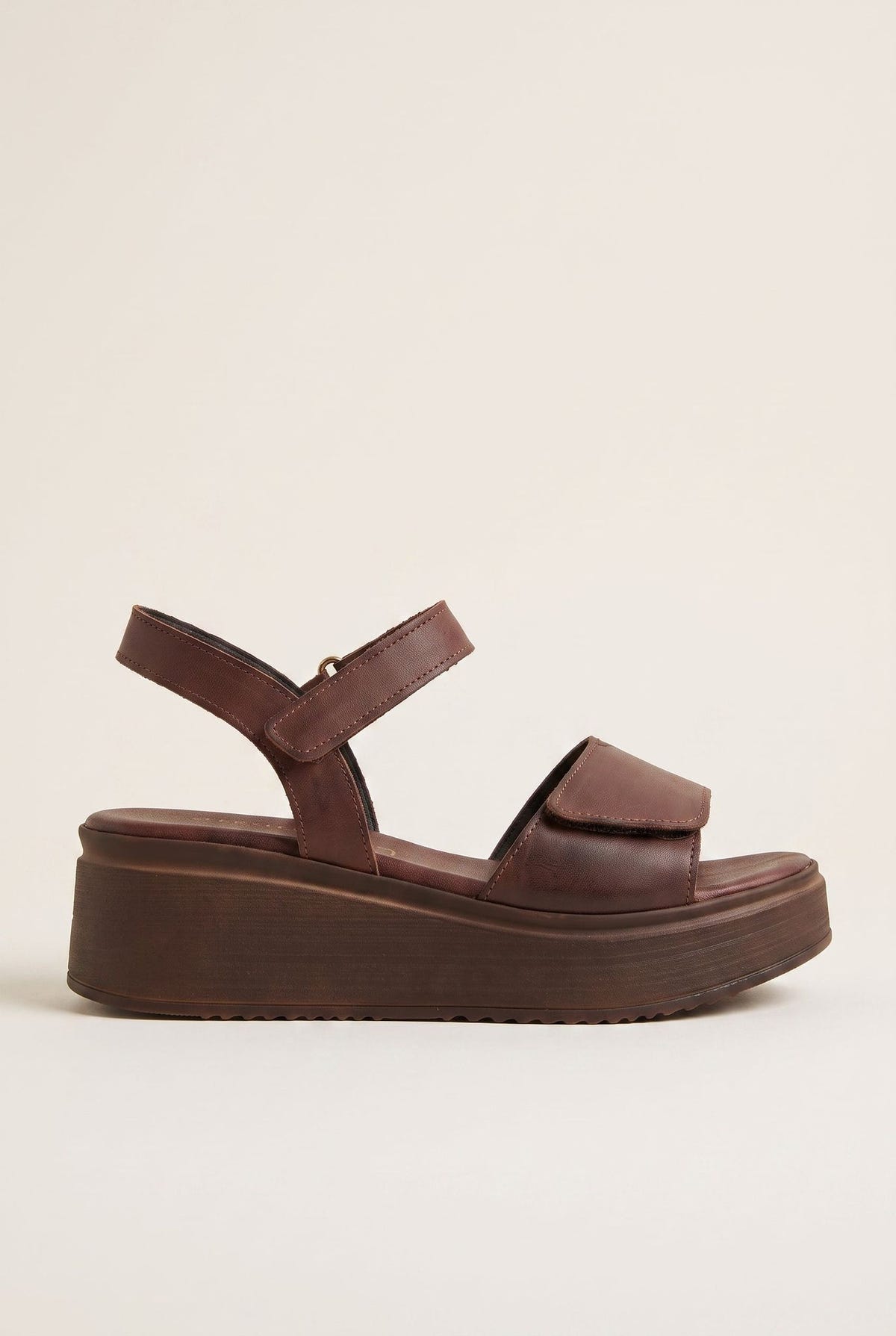Flatform Sandals Velcro Strap - Brown Matte-Flatform Sandals Velcro Strap - Brown Matte