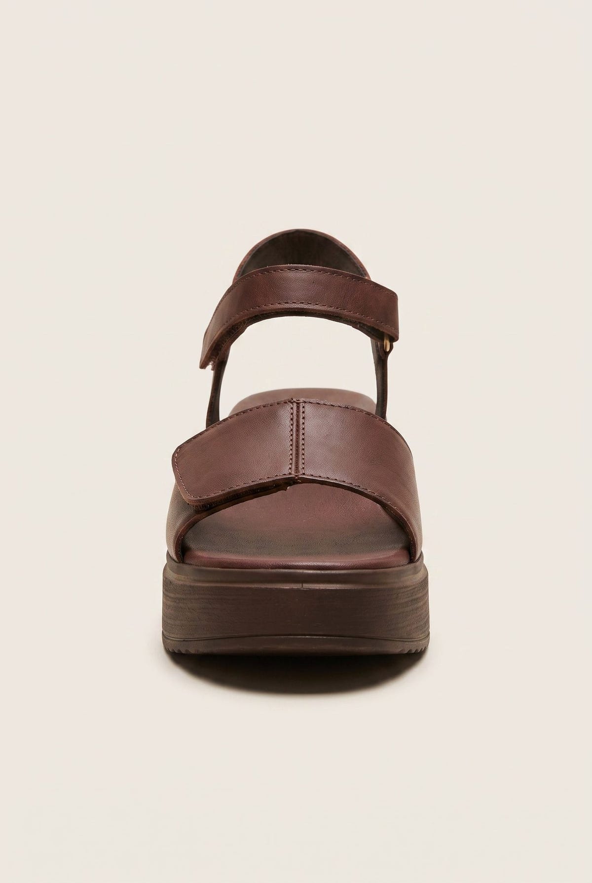 Flatform Sandals Velcro Strap - Brown Matte-Flatform Sandals Velcro Strap - Brown Matte