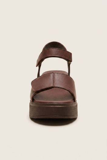 Flatform Sandals Velcro Strap - Brown Matte-Flatform Sandals Velcro Strap - Brown Matte
