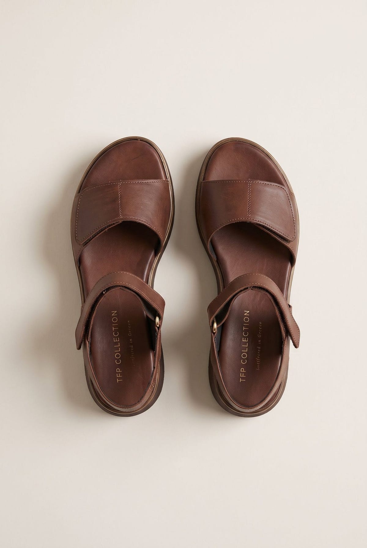 Flatform Sandals Velcro Strap - Brown Matte-Flatform Sandals Velcro Strap - Brown Matte