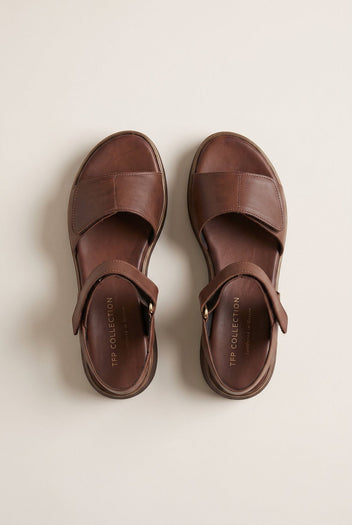 Flatform Sandals Velcro Strap - Brown Matte-Flatform Sandals Velcro Strap - Brown Matte