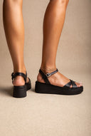 Flatform Sandals Crossover Strap - Black Matte-Flatform Sandals Crossover Strap - Black Matte