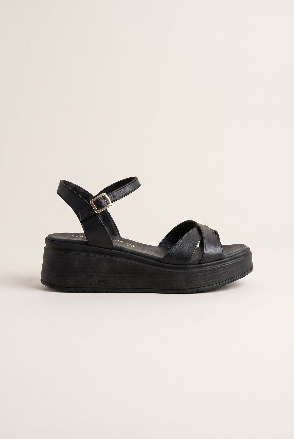 Flatform Sandals Crossover Strap - Black Matte