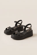 Flatform Sandals Crossover Strap - Black Matte