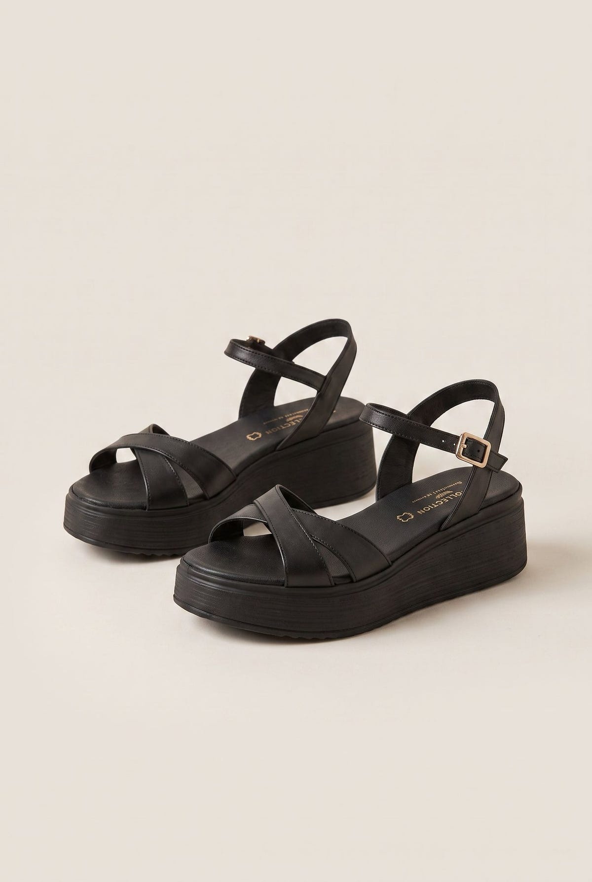 Flatform Sandals Crossover Strap - Black Matte