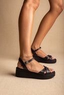 Flatform Sandals Crossover Strap - Black Matte-Flatform Sandals Crossover Strap - Black Matte