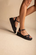 Flatform Sandals Crossover Strap - Black Matte-Flatform Sandals Crossover Strap - Black Matte