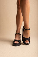 Flatform Sandals Crossover Strap - Black Matte-Flatform Sandals Crossover Strap - Black Matte