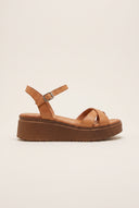 Flatform Sandals Crossover Strap - Tan Matte