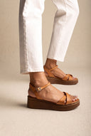 Flatform Sandals Crossover Strap - Tan Matte-Flatform Sandals Crossover Strap - Tan Matte