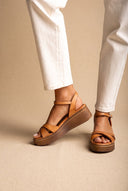 Flatform Sandals Crossover Strap - Tan Matte-Flatform Sandals Crossover Strap - Tan Matte