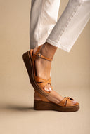 Flatform Sandals Crossover Strap - Tan Matte