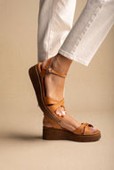 Flatform Sandals Crossover Strap - Tan Matte-Flatform Sandals Crossover Strap - Tan Matte