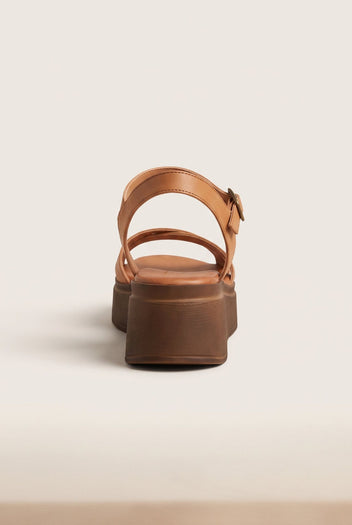 Flatform Sandals Crossover Strap - Tan Matte-Flatform Sandals Crossover Strap - Tan Matte