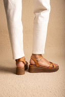 Flatform Sandals Crossover Strap - Tan Matte-Flatform Sandals Crossover Strap - Tan Matte