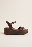 Flatform Sandals Crossover Strap - Brown Matte