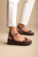 Flatform Sandals Crossover Strap - Brown Matte