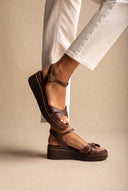 Flatform Sandals Crossover Strap - Brown Matte-Flatform Sandals Crossover Strap - Brown Matte