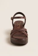 Flatform Sandals Crossover Strap - Brown Matte