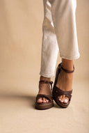 Flatform Sandals Crossover Strap - Brown Matte