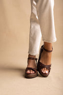 Flatform Sandals Crossover Strap - Brown Matte-Flatform Sandals Crossover Strap - Brown Matte